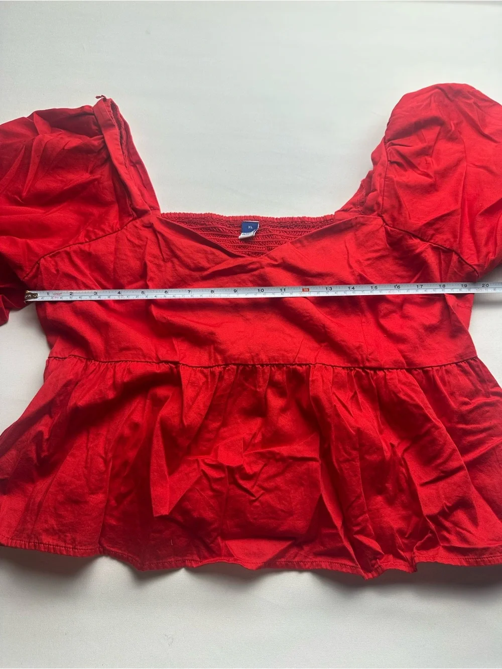 2 Old Navy Puff Sleeve Peplum Tops- Red and green blue checkered.